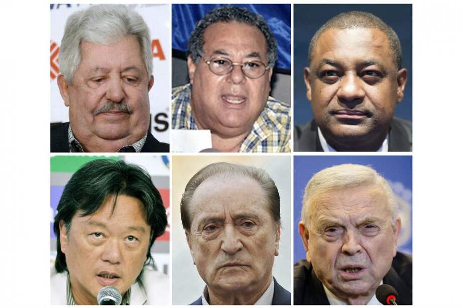 Rafael Esquivel, Julio Rocha, Jeffrey Webb, Eduardo Li, Eugenio Figueredo y José Maria Marín, implicados en un escándalo de corrupción en la Fifa. /AFP