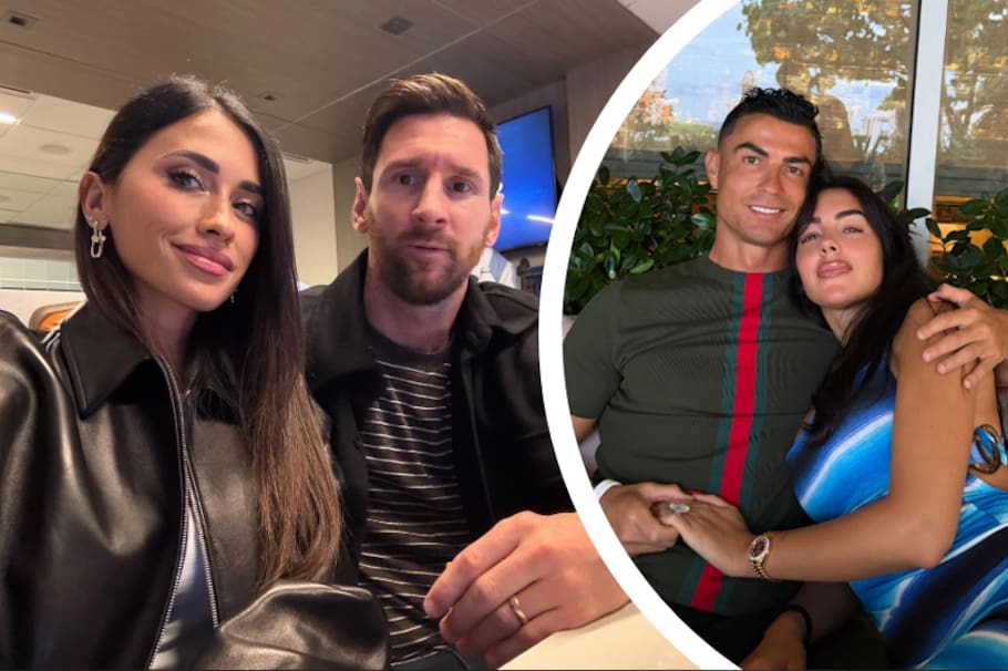 Antonela Rocuzzo, Lionel Messi, Cristiano Ronaldo y Georgina Rodríguez.