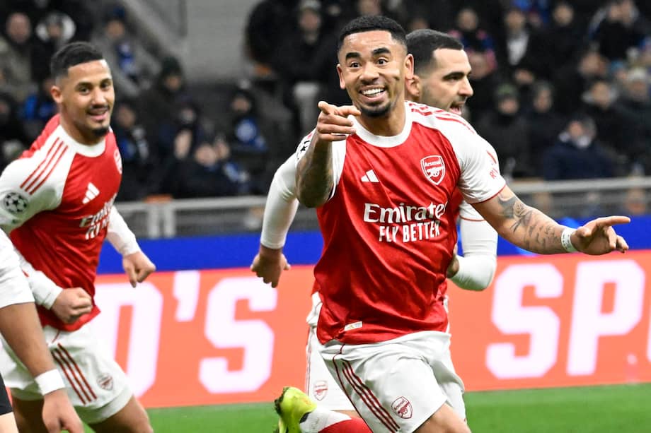 Gabriel Jesus celebrando un gol durante el partido de UEFA Champions de Arsenal e Inter de Milán este 20 de enero de 2026.