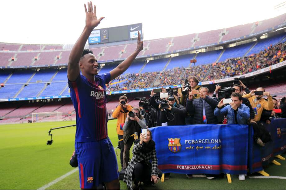 El colombiano Yerry Mina llegó en enero de 2018 al Barcelona proveniente del Palmeiras de Brasil. / AFP