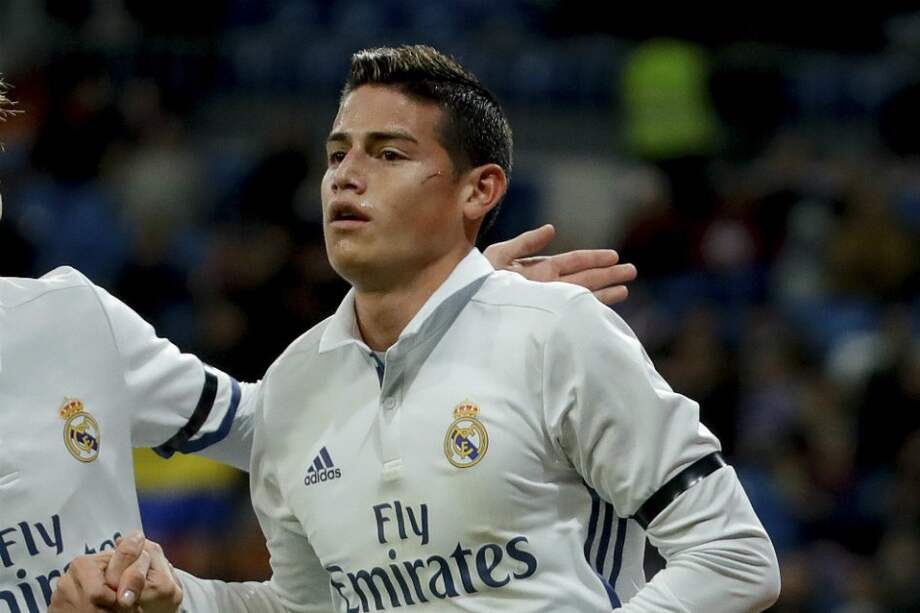 El colombiano James Rodríguez celebra su más reciente tanto con el Real Madrid. / EFE