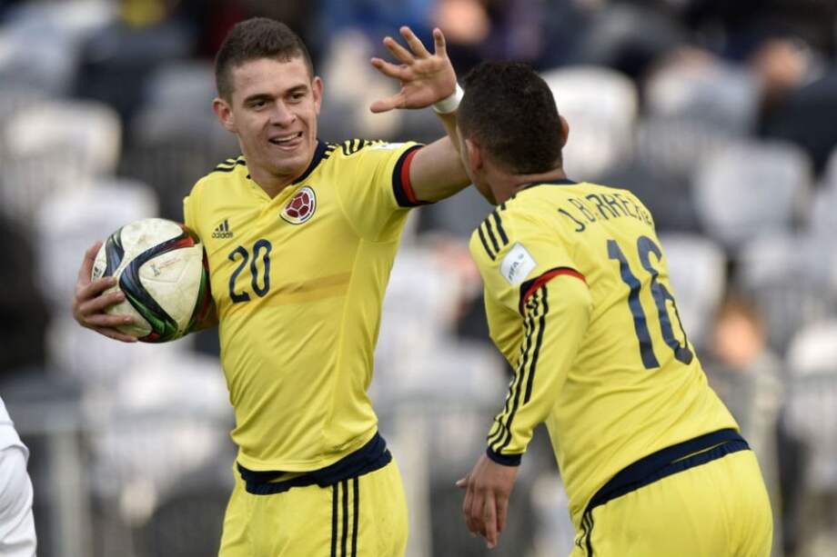 Santos Borré celebra el único gol de Colombia contra Portugal. Foto: AFP