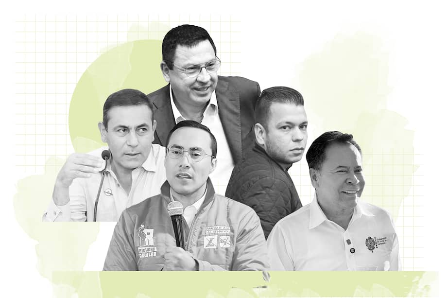 De izquierda a derecha: el gobernador Juvenal Díaz; el senador Miguel Ángel Pinto; el senador Jonathan Pulido; el candidato Richard Aguilar; y el gobernador William Villamizar.