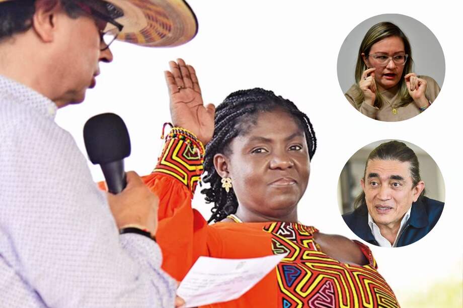 El presidente Gustavo Petro; la vicepresidenta Francia Márquez; la superintendente de Industria y Comercio, Cielo Rusinque; y el director de Prosperidad Social, Gustavo Bolívar.