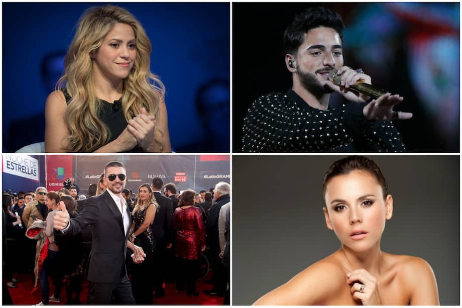 Shakira, Maluma, Juanes y Carolina Gaitán. / EFE, AFP y cortesía