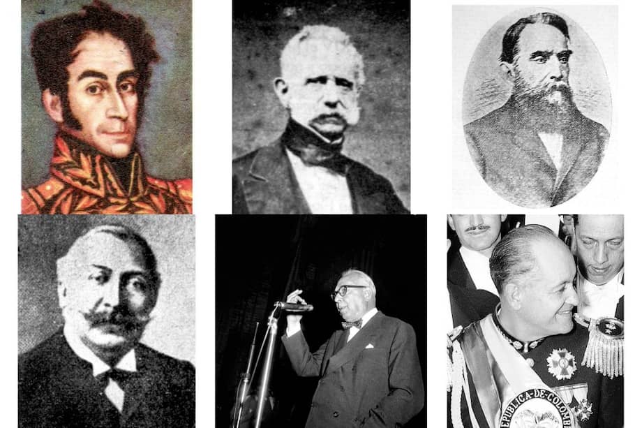 Simón Bolívar. Tomás Cipriano de Mosquera. Rafael Núñez. Rafael Reyes Prieto. Alfonso López Pumarejo. Gustavo Rojas Pinilla.