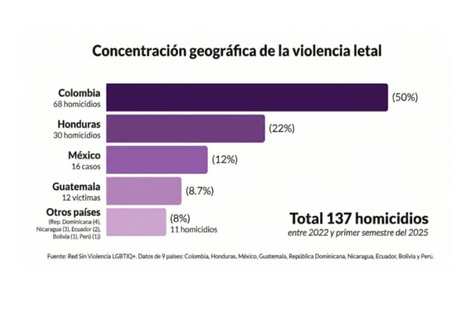 Casos registrados entre 2022 y 2025 por la Red Sin Violencia LGBTIQ+.