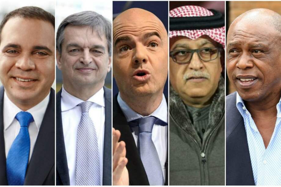 Ali Bin Al Hussein, Jerome Champagne, Gianni Infantino, Salman Bin Ebrahim Al Khalifa y Tokyo Sexwale