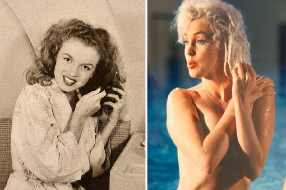 La actriz Marilyn Monroe sufrió al menos operaciones en mentón y nariz durante su carrera. En la imagen de la izquierda en una imagen de una muestra en España y a la derecha un fotograma expuesto en una exposición en Korea del Sur. / Efe