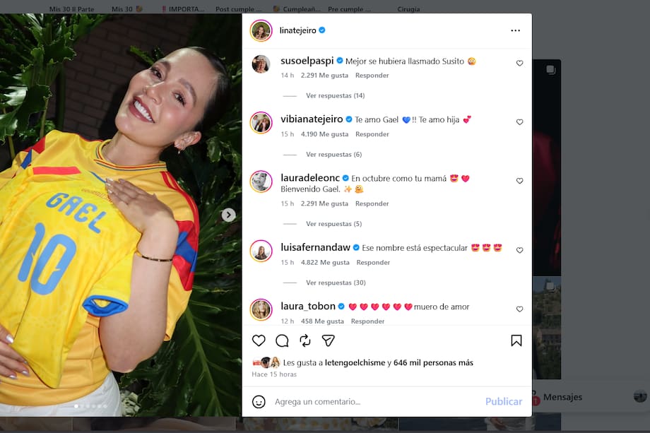 Lina Tejeiro reveló el nombre y sexo de su bebé; una camiseta de Colombia lo confirmó