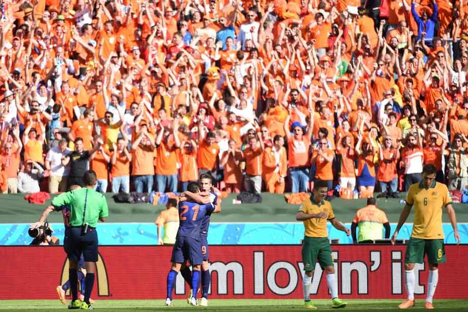 Holanda se clasificó a octavos de final de Brasil 2014 tras ganarle 3-2 a Australia en Porto Alegre el pasado 18 de junio. / AFP