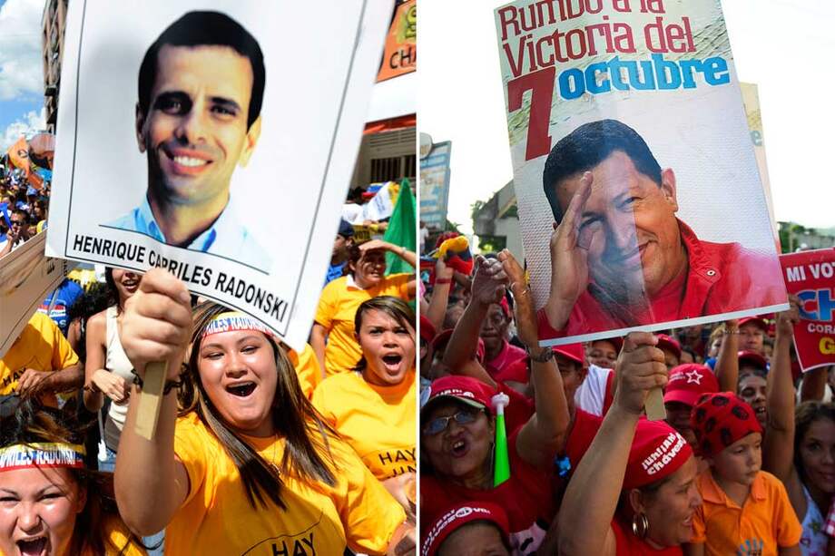 El candidato opositor, Henrique Capriles, cerró su campaña en Cojedes; El presidente Hugo Chávez llenó varias avenidas en Caracas. / AFP