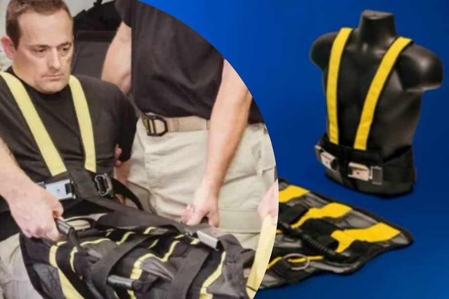 ICE inmoviliza a migrantes con el “WRAP”, un dispositivo que los ata de pies a cabeza.