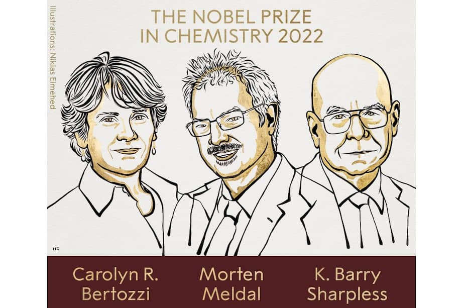 Carolyn R. Bertozzi, Morten Meldal y K. Barry Sharpless son los ganadores del premio Nobel en Química 2022.
