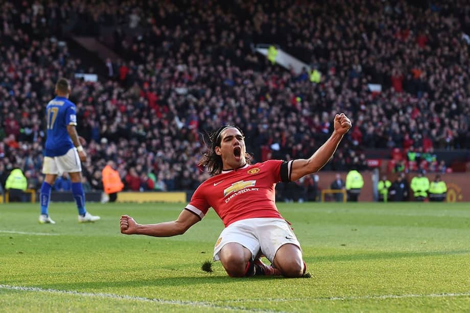 Radamel Falcao celebra su cuarto gol con el Manchester United. Foto: AFP