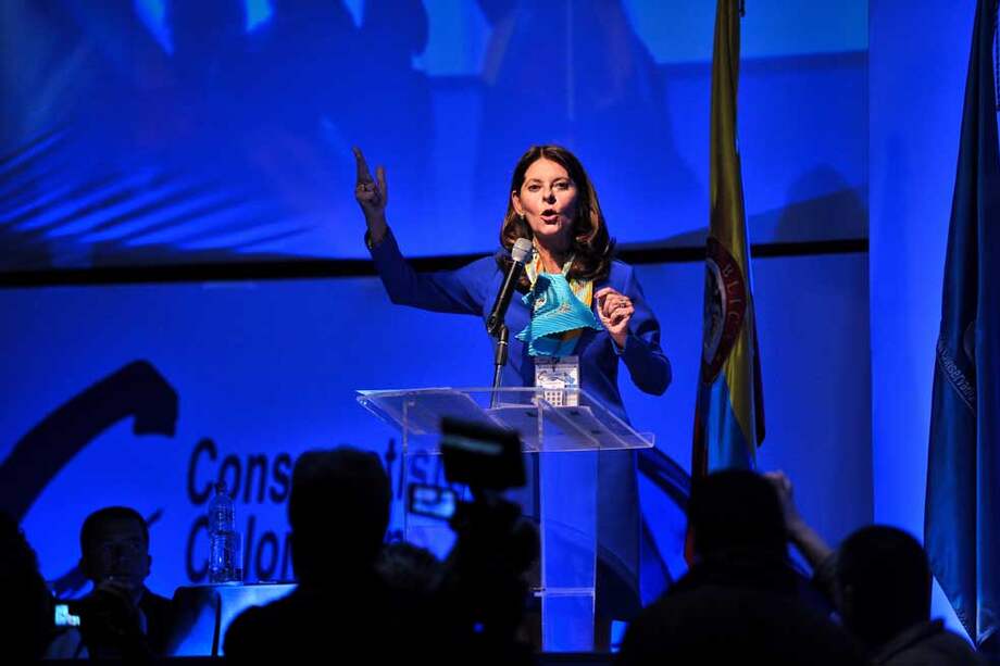 La ahora candidata presidencial Marta Lucía Ramírez, durante su intervención ayer en la convención nacional del Partido Conservador. / Andrés Torres - El Espectador