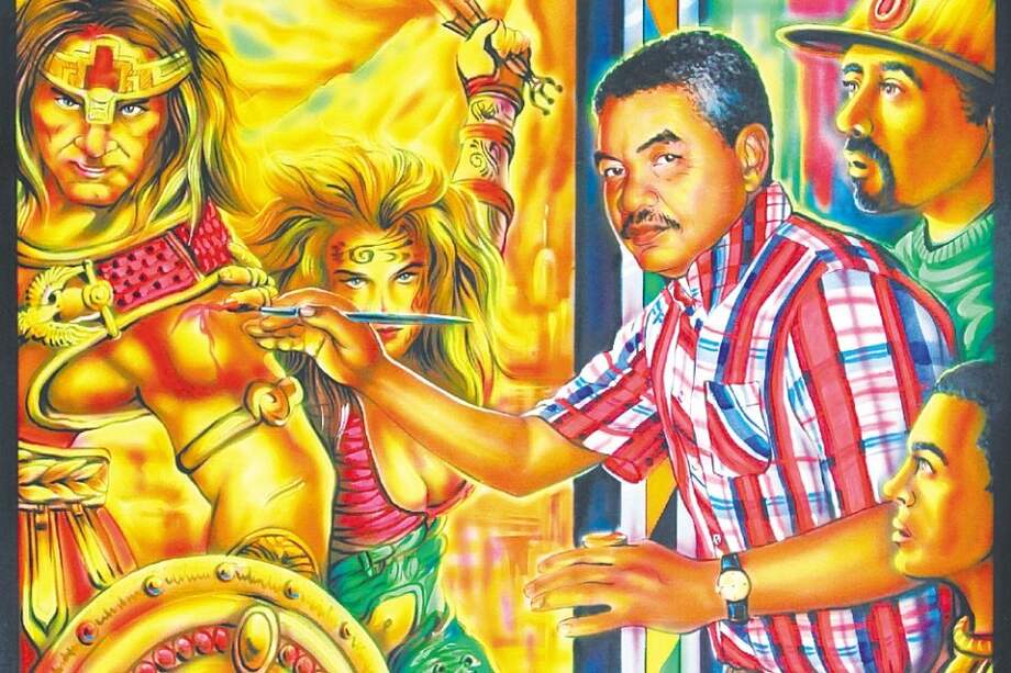 Autorretrato de William Gutiérrez Peñaloza. Pintura comisionada al artista por Popular de Lujo.