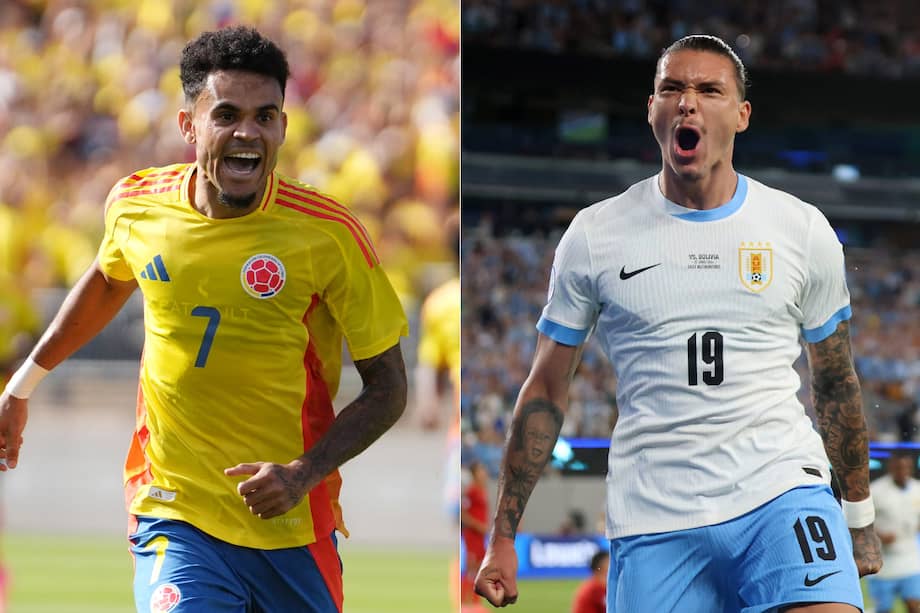 Luis Díaz (izq.) y Darwin Núñez, compañeros en Liverpool, se enfrentarán por un pase a semifinales en el partido entre Colombia y Uruguay en la Copa América 2024.