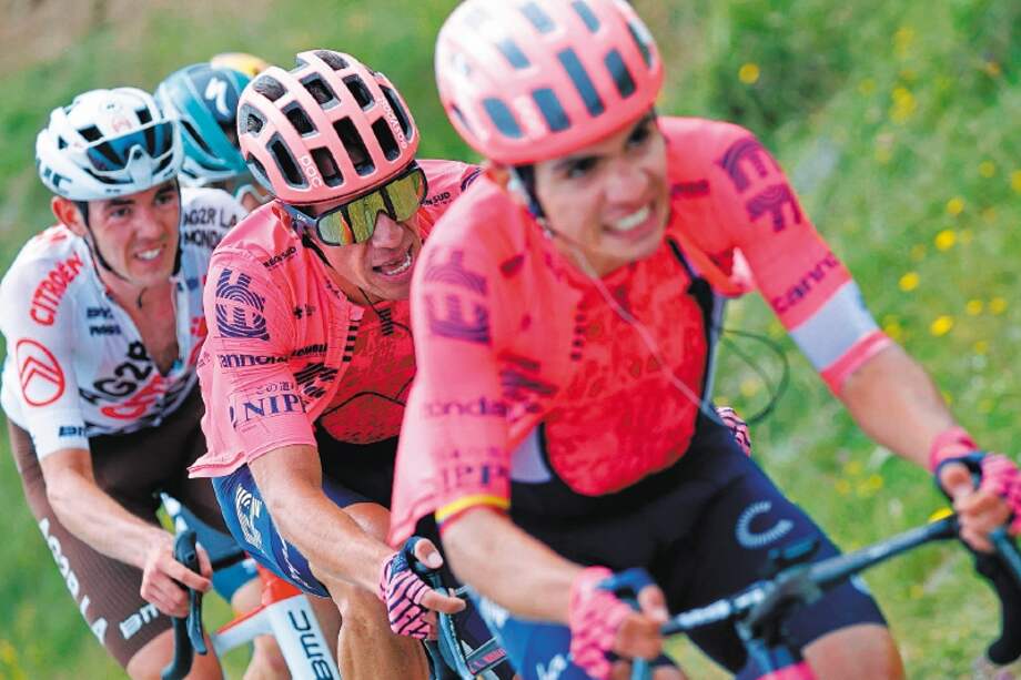 Rigoberto Urán, que permanece en el equipo EF, y Sergio Higuita, que ahora hace parte del Bora.