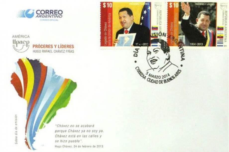 Argentina emite sellos postales en honor a Hugo Chávez