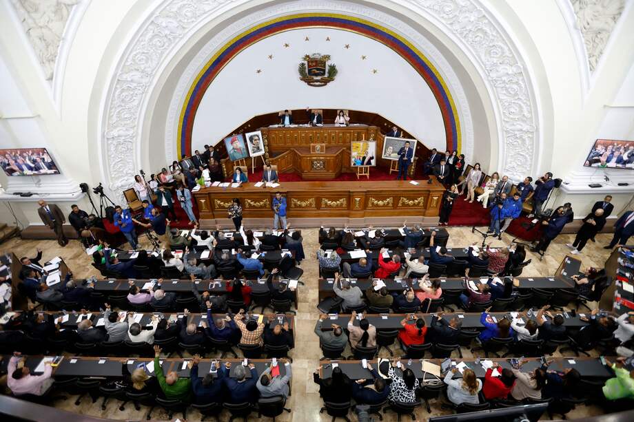 Vista general de la Asamblea Nacional mientras se lleva a cabo un debate sobre un proyecto de ley de amnistía propuesto por la presidenta interina de Venezuela, Delcy Rodríguez, en Caracas, el 12 de febrero de 2026.