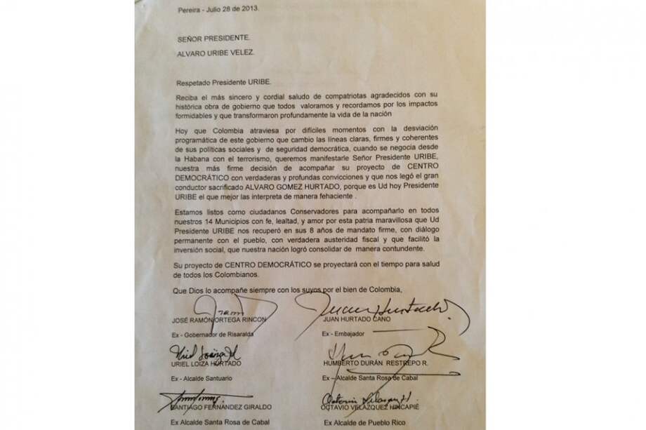 Esta es la carta firmada por varios líderes conservadores que anuncian su partida al Centro Democrático.