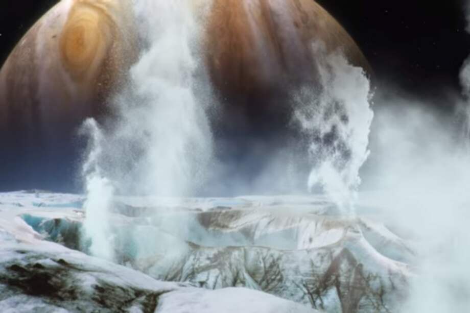 Representación artística de lo que podrían ser los géiseres de Europa, en Jupiter. / NASA