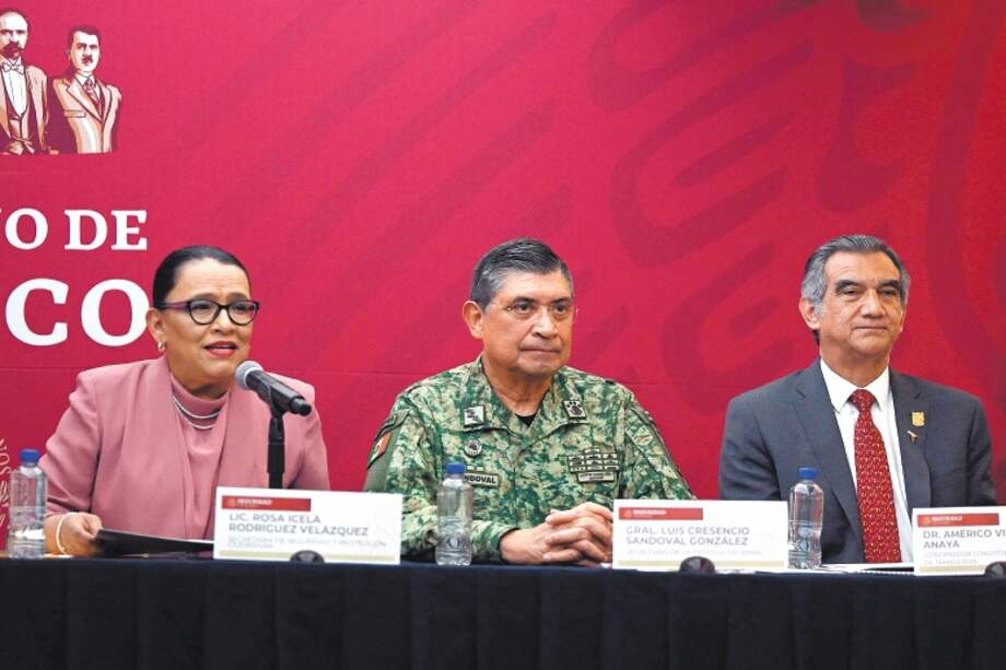 La secretaria de Seguridad y Protección Ciudadana de México, el ministro de Defensa y el gobernador del estado de Tamaulipas dieron una conferencia de prensa tras el secuestro de cuatro estadounidenses, dos de los cuales fueron asesinados.