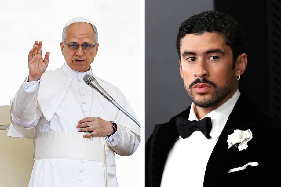 Mosaico de fotos que muestra, a la izquierda, al papa León XIV y, a la derecha, al cantante puertorriqueño Bad Bunny.