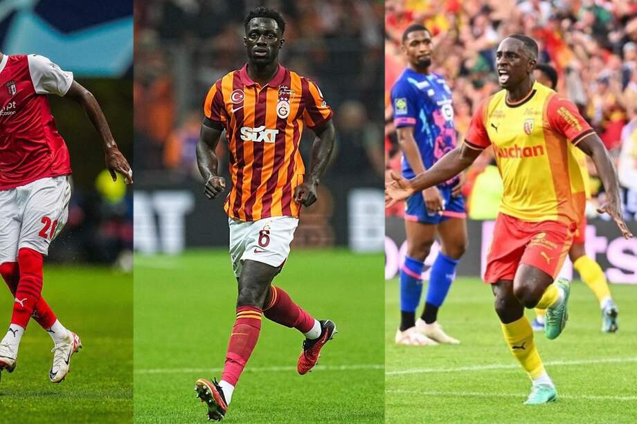 Cristian Borja de Sporting Braga (izq), Davinson Sánchez de Galatasaray (cent.) y Deiver Machado de Lens (der.)