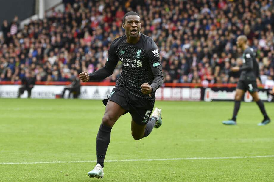 Georginio Wijnaldum tras anotar el único tanto del encuentro. / AFP