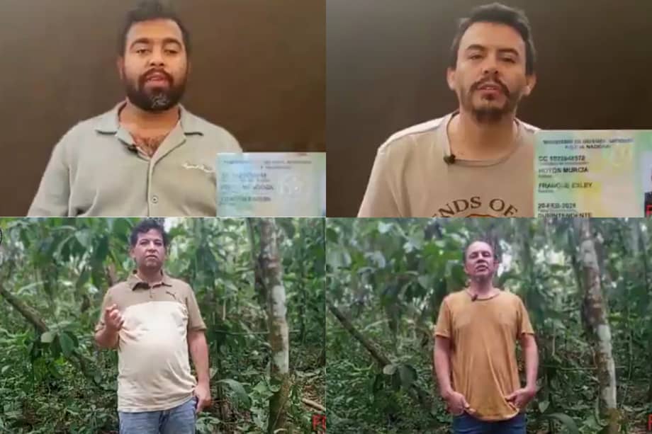 Los patrulleros de la Dirección de Investigación Criminal e Interpol de la Policía (Dijín), Yordy Fabián Pérez Mendoza (izquierda superior) y Frankesley Hoyos Murcia (derecha superior), y a los agentes del Cuerpo Técnico de Investigación (CTI) de la Fiscalía, Jesús Antonio Pacheco Oviedo (izquierda inferior) y Rodrigo Antonio López Estrada (derecha izquierdo).