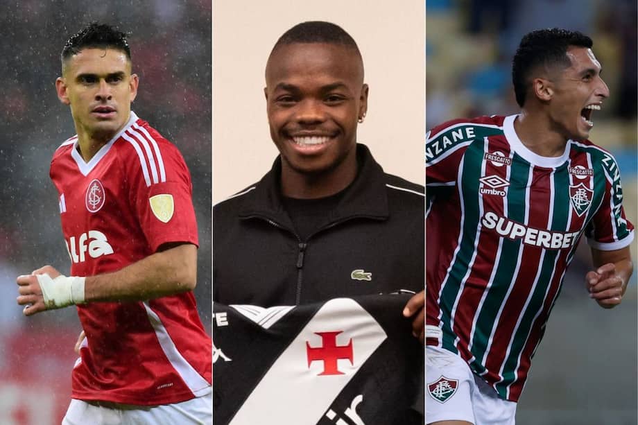 Rafael Santos Borré (iz), Carlos Andrés Gómez (c) y Kevin Serna (d).