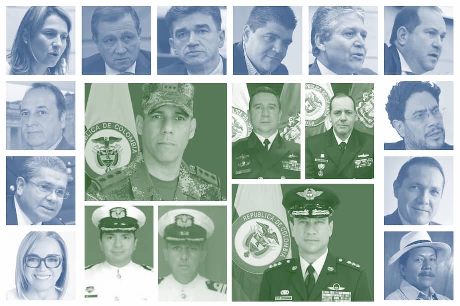 En azul, los integrantes de la Comisión Segunda encargados de la votación. En verde, los oficiales que esperan ascender. /Fotos: Archivo El Espectador - Twitter Senado - Fuerzas Militares