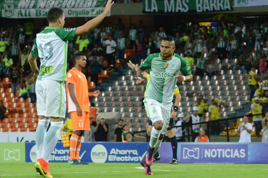 Arley Rodríguez celebra el primer gol de Nacional contra Envigado. / Atlético Nacional