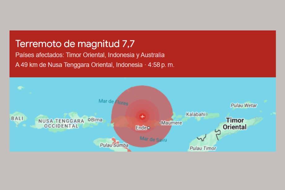 Terremoto de magnitud 7,7 sacude Indonesia y activa alerta por posible tsunami.