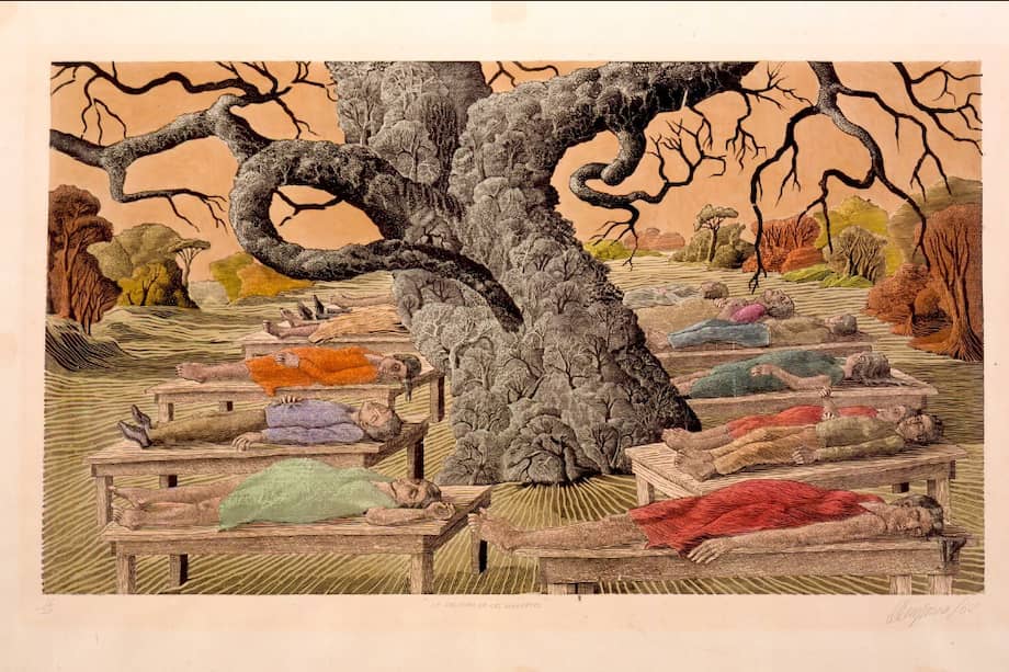 En este grabado, titulado "La cosecha de los violentos" (1968), Quijano quiso representar el resultado del escenario político del país durante la violencia bipartidista.