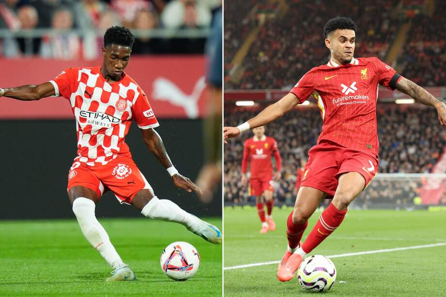 Yaser Asprilla (izq.) y Luis Díaz se enfrentarán en el partido entre Girona y Liverpool por la Champions League.