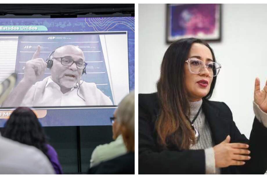 Salvatore Mancuso, excomandante de las Autodefensas Unidas de Colombia (izquierda). Magistrada Alexandra Valencia, togada de la Sala de Justicia y Paz del Tribunal Superior de Bogotá.