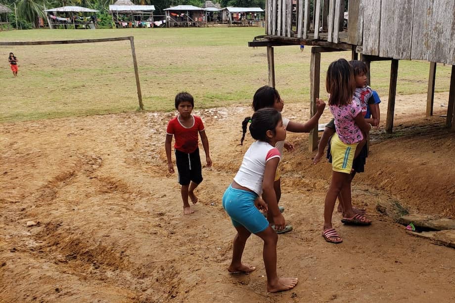 Niños del resguardo emberá Guamal-La Raya. Según estadísticas del Dane, tomadas del censo de 2018, en Colombia hay más de 77 mil miembros de la comunidad indígena emberá chamí. / Foto Rafael Latorre