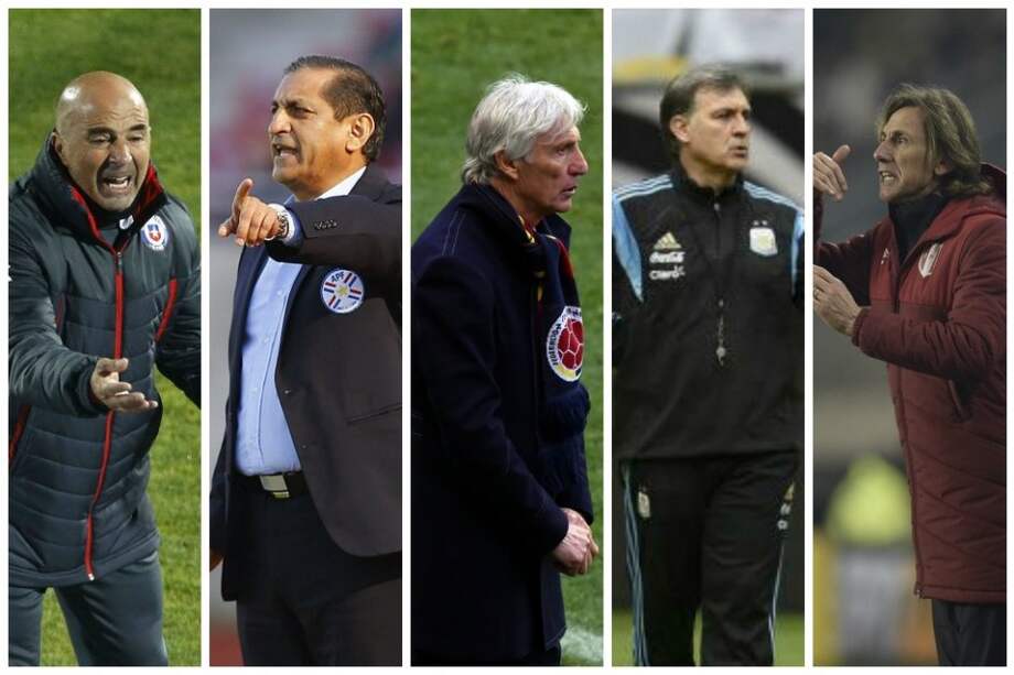 Jorge Sampaoli (Chile) / Ramón Díaz (Paraguay) / José Pekerman (Colombia) / Gerardo Martino (Argentina) / Ricardo Gareca (Perú) – Fotos: AFP-EFE