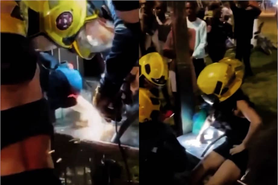Unidades de bomberos realizaron maniobras especializadas para liberar a la joven sin causarle lesiones durante la emergencia.
