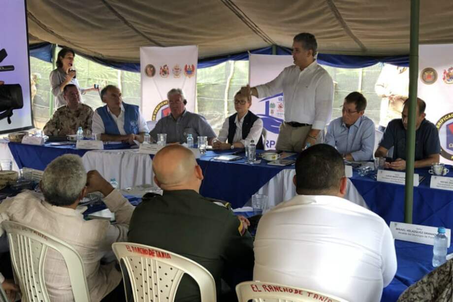 El presidente Duque en su visita a la zona de reincorporación de las Farc en Pondores, municipio de Fonseca, en la Guajira, en octubre del año pasado. / Presidencia