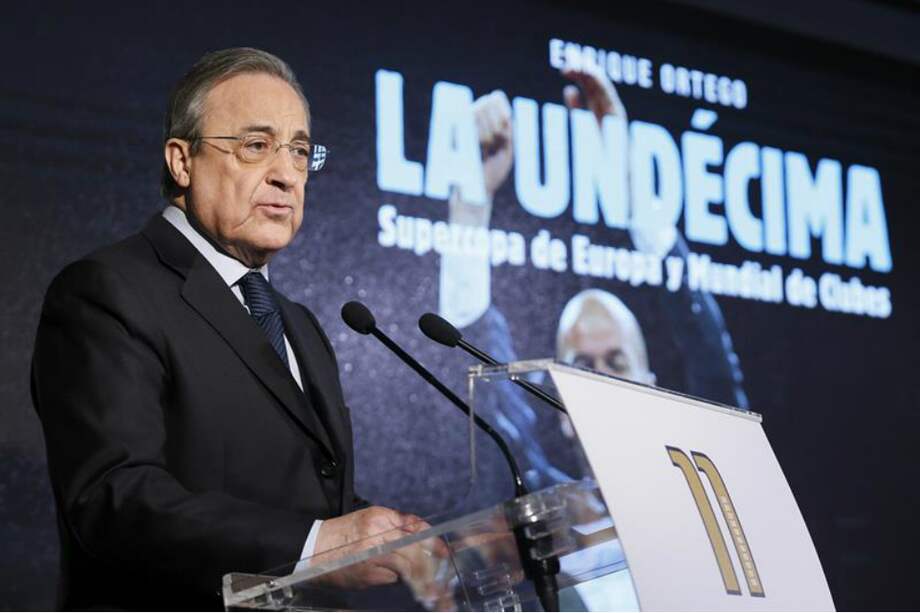 El presidente del Real Madrid, Florentino Pérez, este jueves, durante la presentación del libro 'La Undécima, Supercopa y Mundial de Clubes'. / EFE