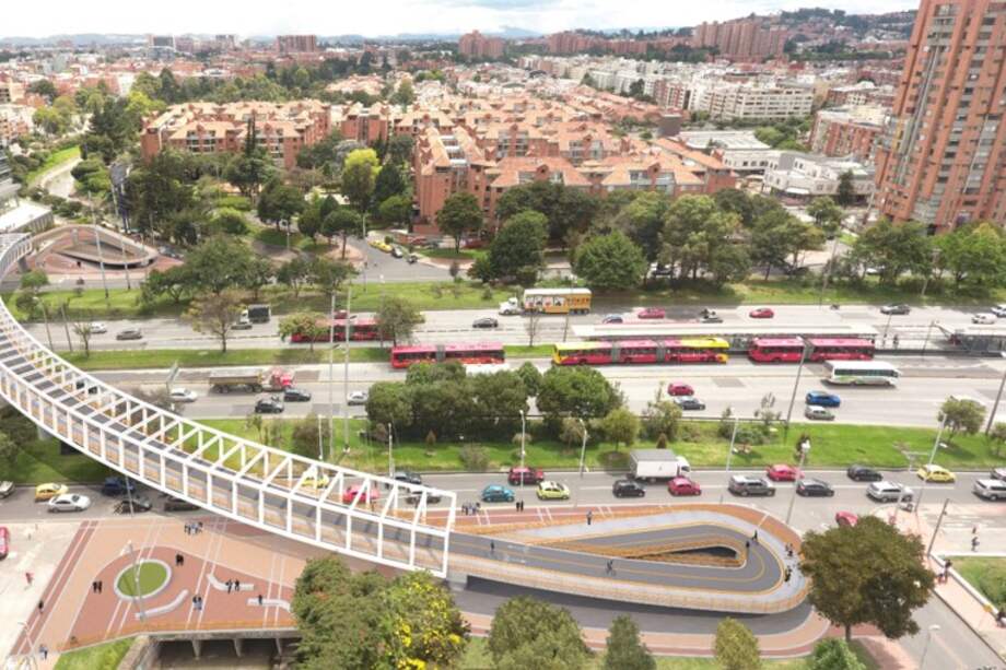 Render del ciclopuente que se contruirá en la intersección de la Autopista Norte con el Canal Molinos, a la altura de la calle 114.