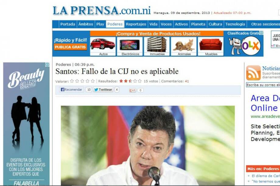 Prensa nicaragüense abre sus primeras páginas con discurso de Santos