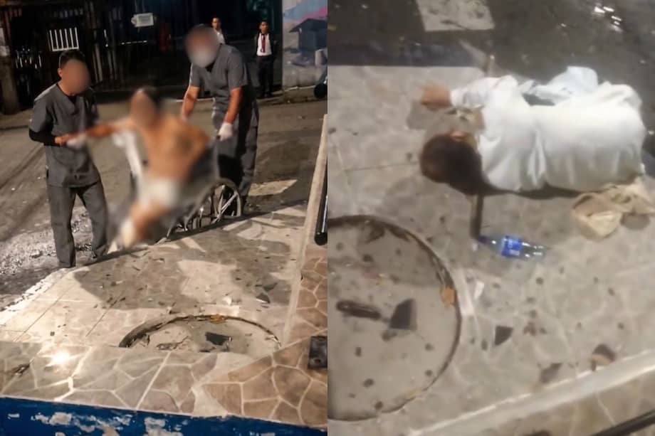Las imágenes muestran al paciente sobre una acera frente al Hospital La María. La institución aseguró que fue reingresado minutos después y permanece bajo atención médica.