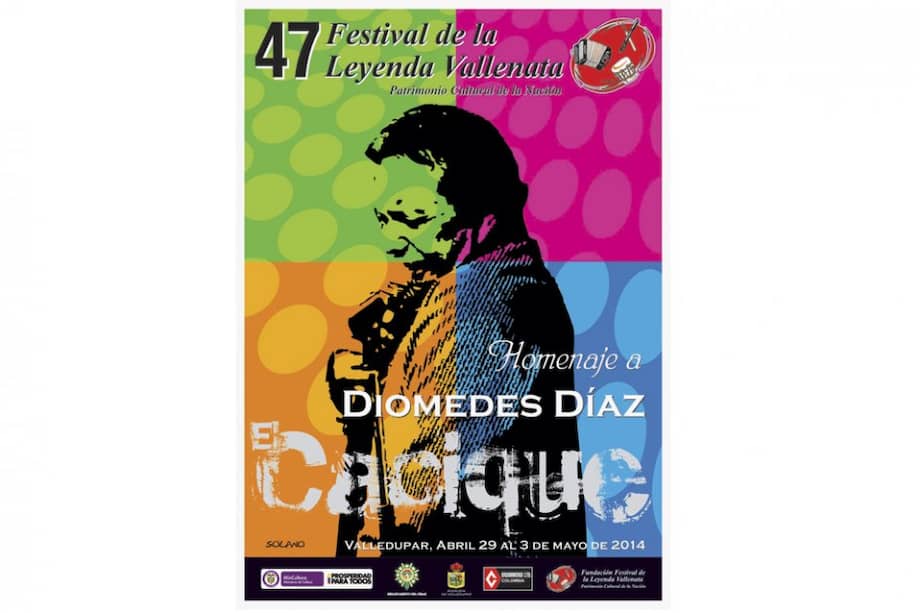 Afiche oficial del 47 Festival de la Leyenda Vallenata en homenaje a Diomedes Díaz creado por el artista colombo italiano Jacobo Solano Cerchiaro.