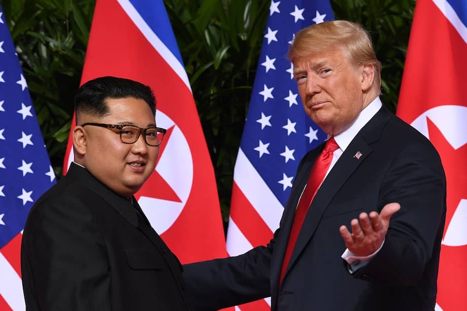 El presidente Donald Trump durante su encuentro con el líder norcoreano Kim Jong-un el 12 de junio de 2018.