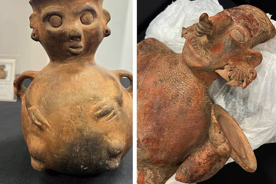 Fotografía cedida por la Secretaría de Relaciones Exteriores (SRE) donde se observan piezas arqueológicas restituidas al Gobierno de México por el Consulado General de México en Los Ángeles. EFE/ Secretaría de Relaciones Exteriores /